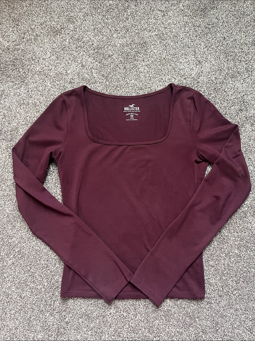 wine square-neck long sleeve top